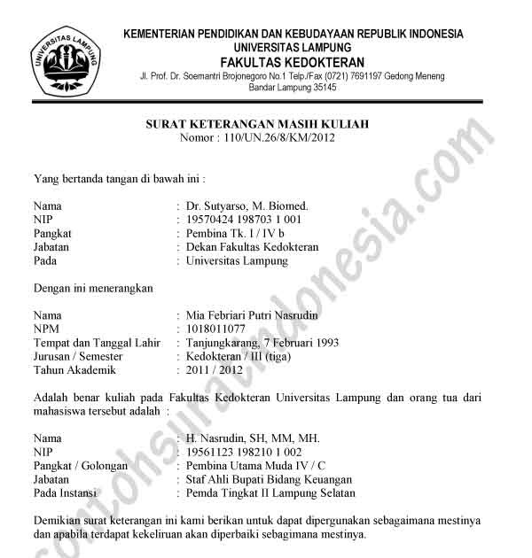 Contoh Surat Permohonan Aktif Kuliah - Surat 0