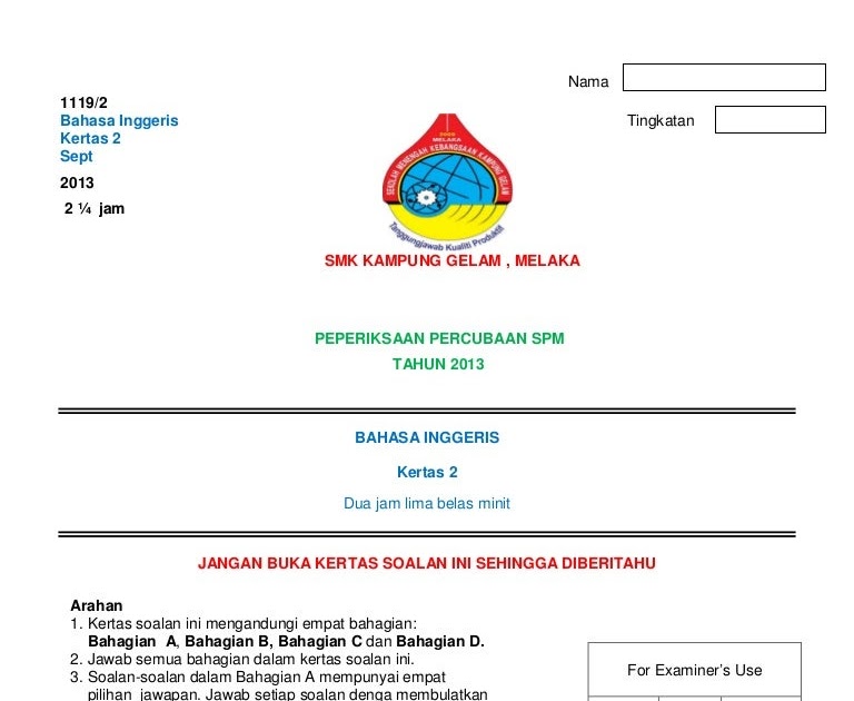 Soalan English Paper 1 Spm - Selangor j