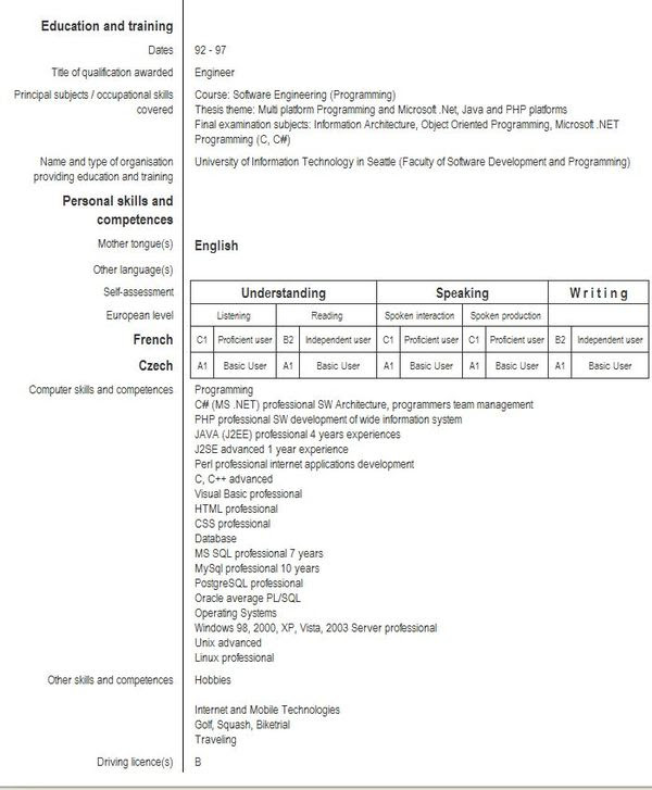 Traditionally, cvs tend to be arranged in a chronological format and makes this positions you as someone who is performance focused with a clear understanding of how to measure. Europass Cv Sample
