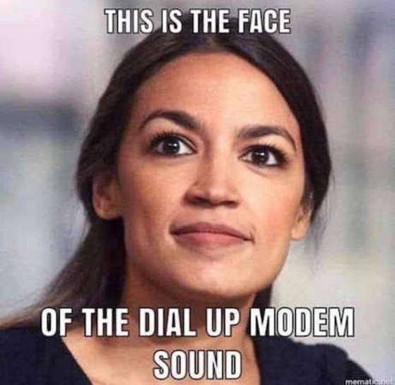 Picture of AOC. Overlay says: this is the face of the sound of a dial up modem.