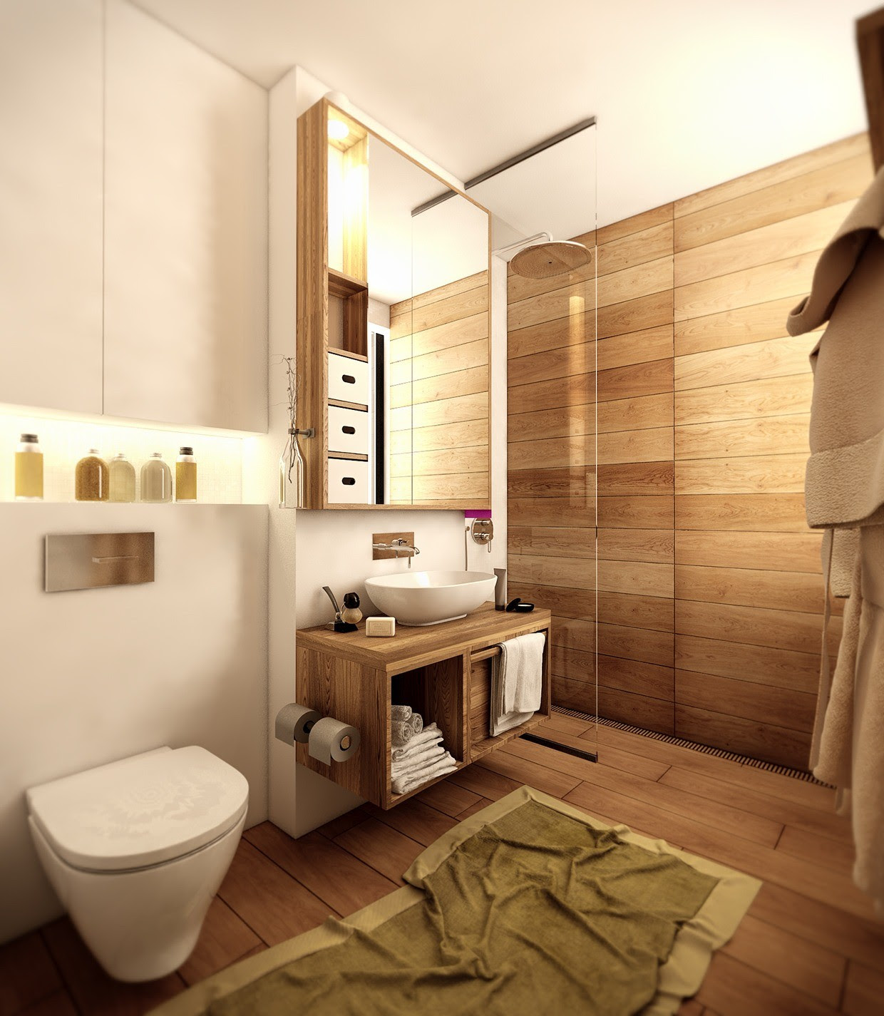 The laminate tiles' surface is made up of oak, slate, marble, or cherry or any other stone. Wood Floor Bathroom Interior Design Ideas