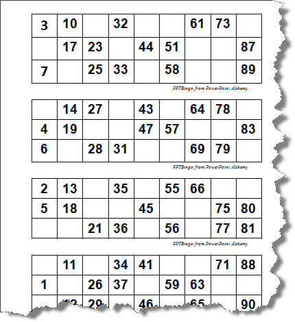 9 17 33 54 78. Powerpoint Bingo