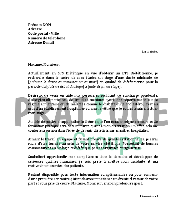 lettre de motivation bts diététique