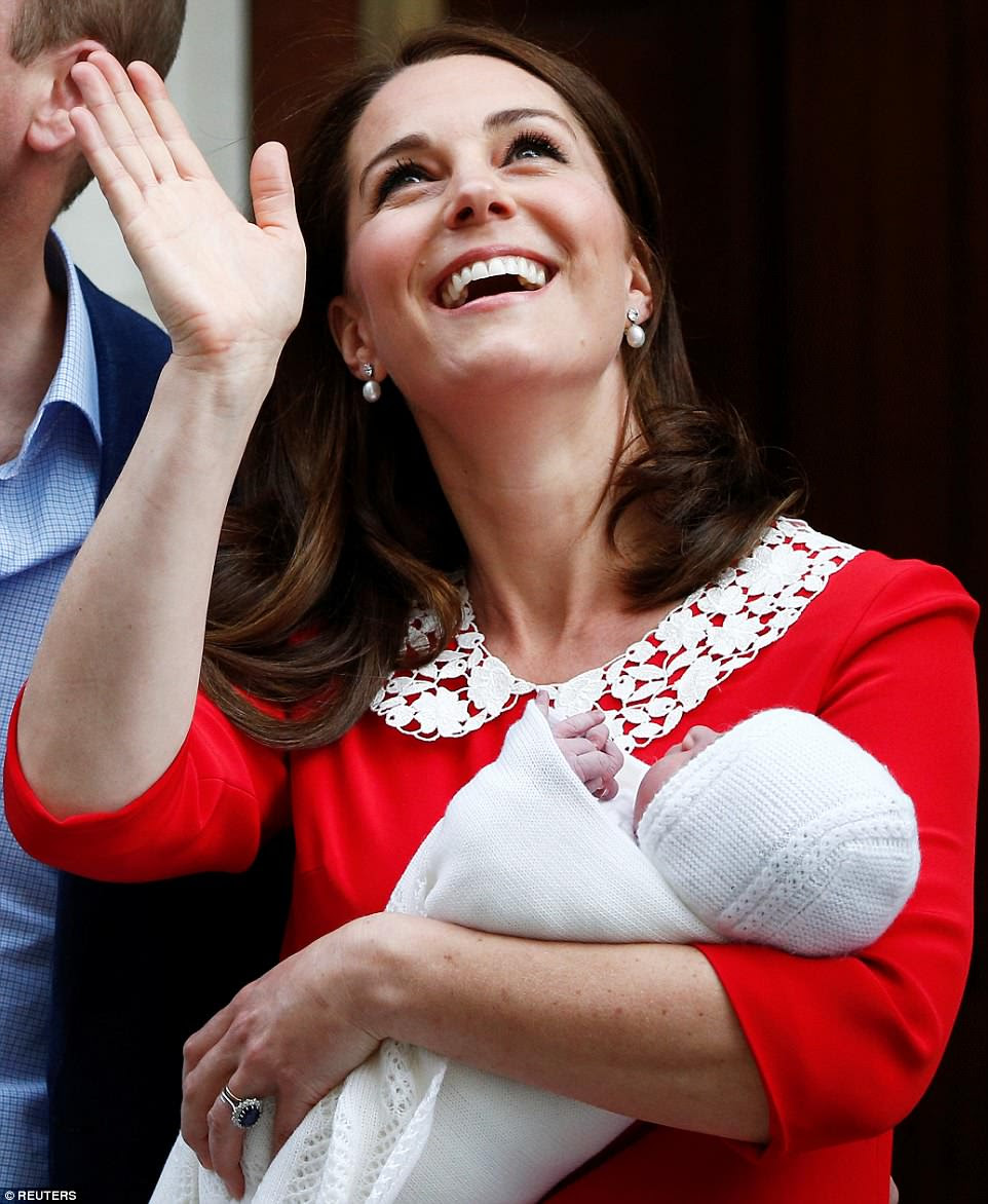 Kate looked joyful as she waved to crowds outside the Lindo Wing of St Mary's Hospital in Paddington, London, today