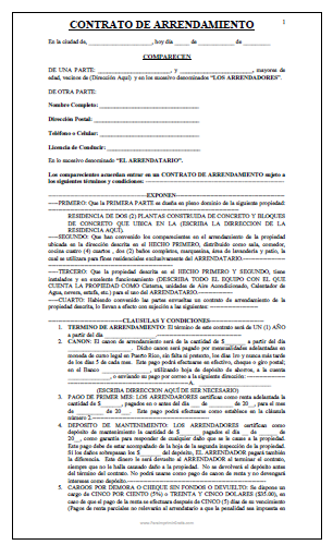 Formato de Contrato de Arrendamiento - Para Imprimir