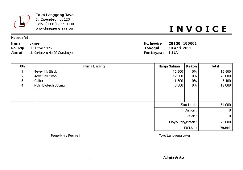 Contoh Invoice Bahasa Indonesia - Fontoh