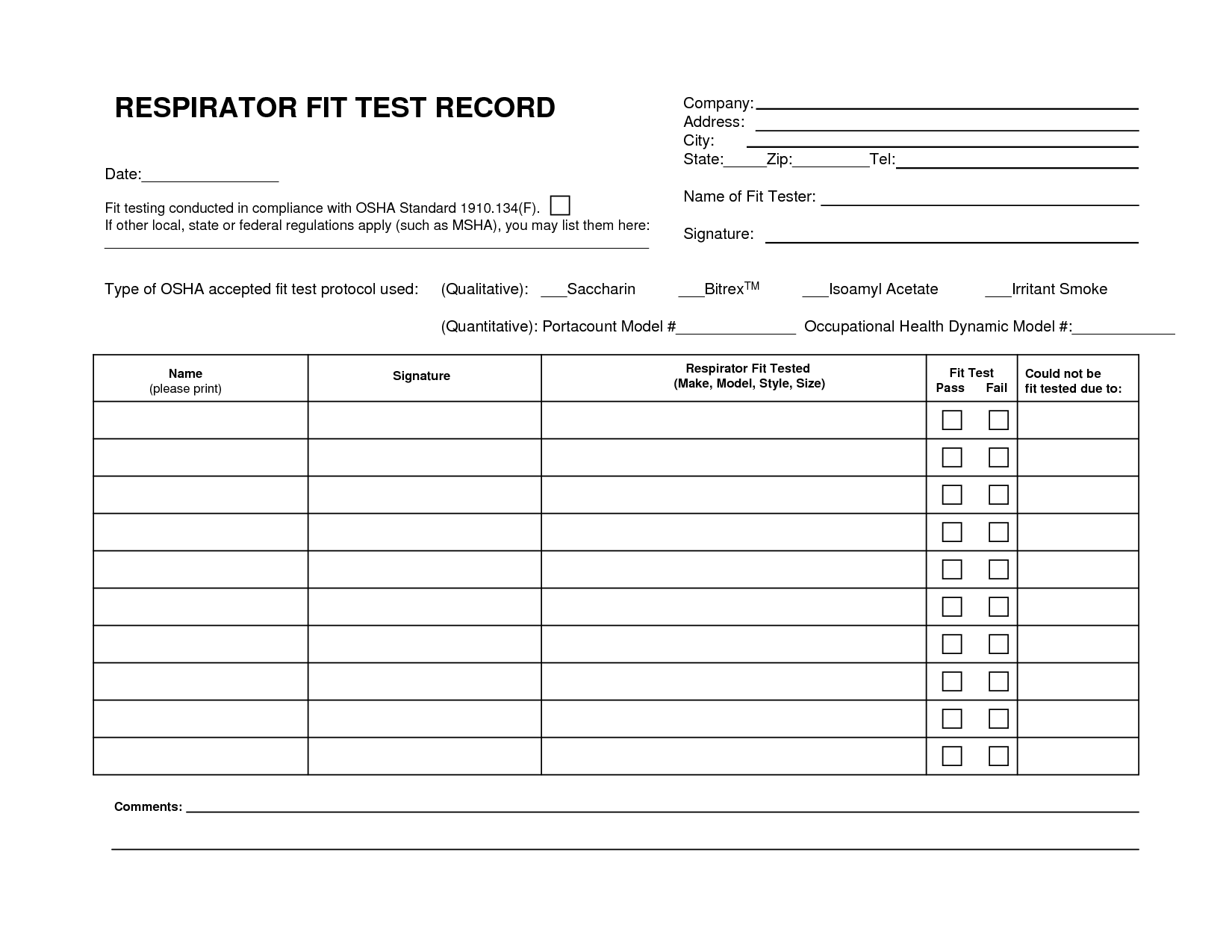 36 FREE N95 FIT TEST FORM PDF DOWNLOAD DOCX - * Tester