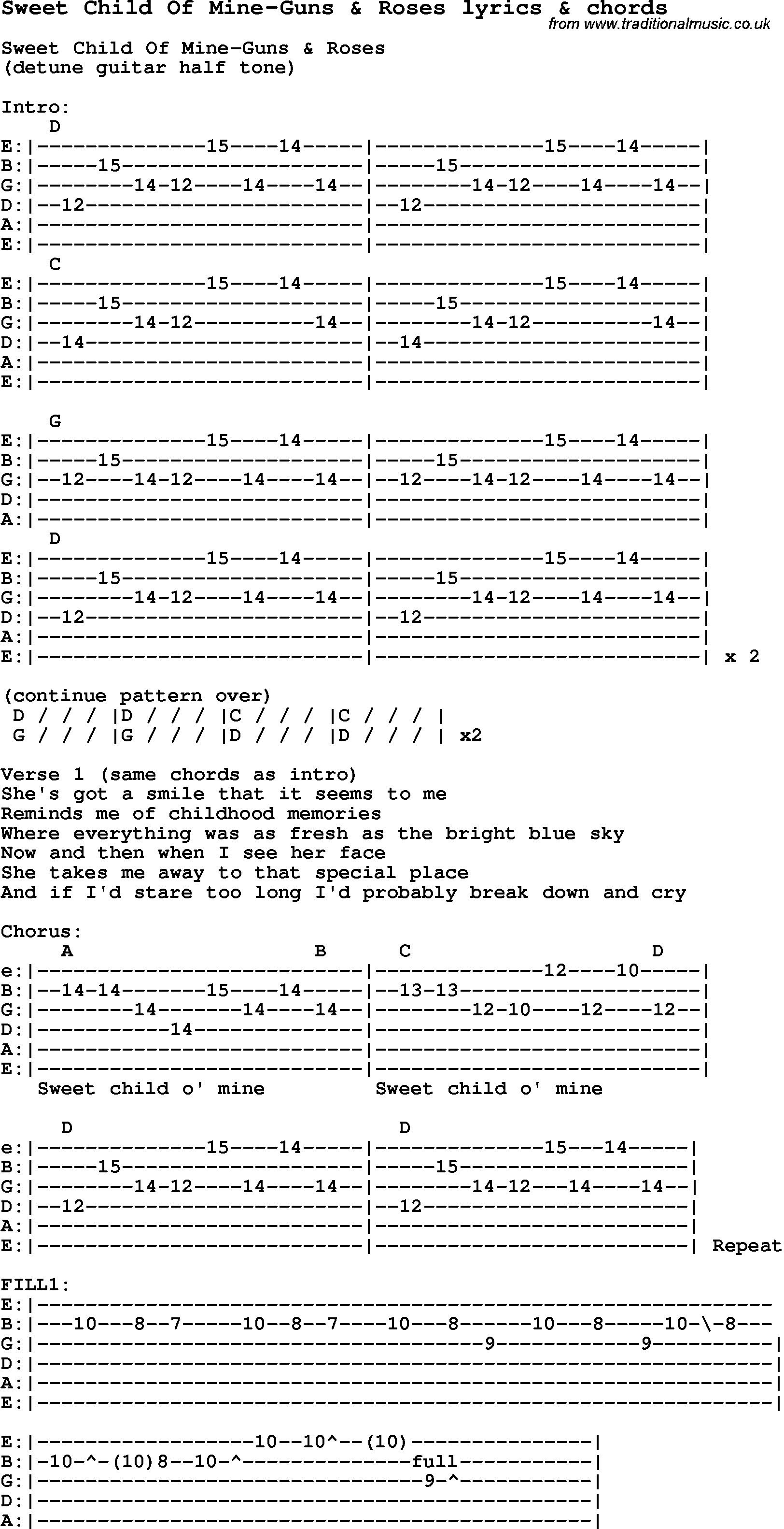 Sweet Child Of Mine Chords Familyscopes
