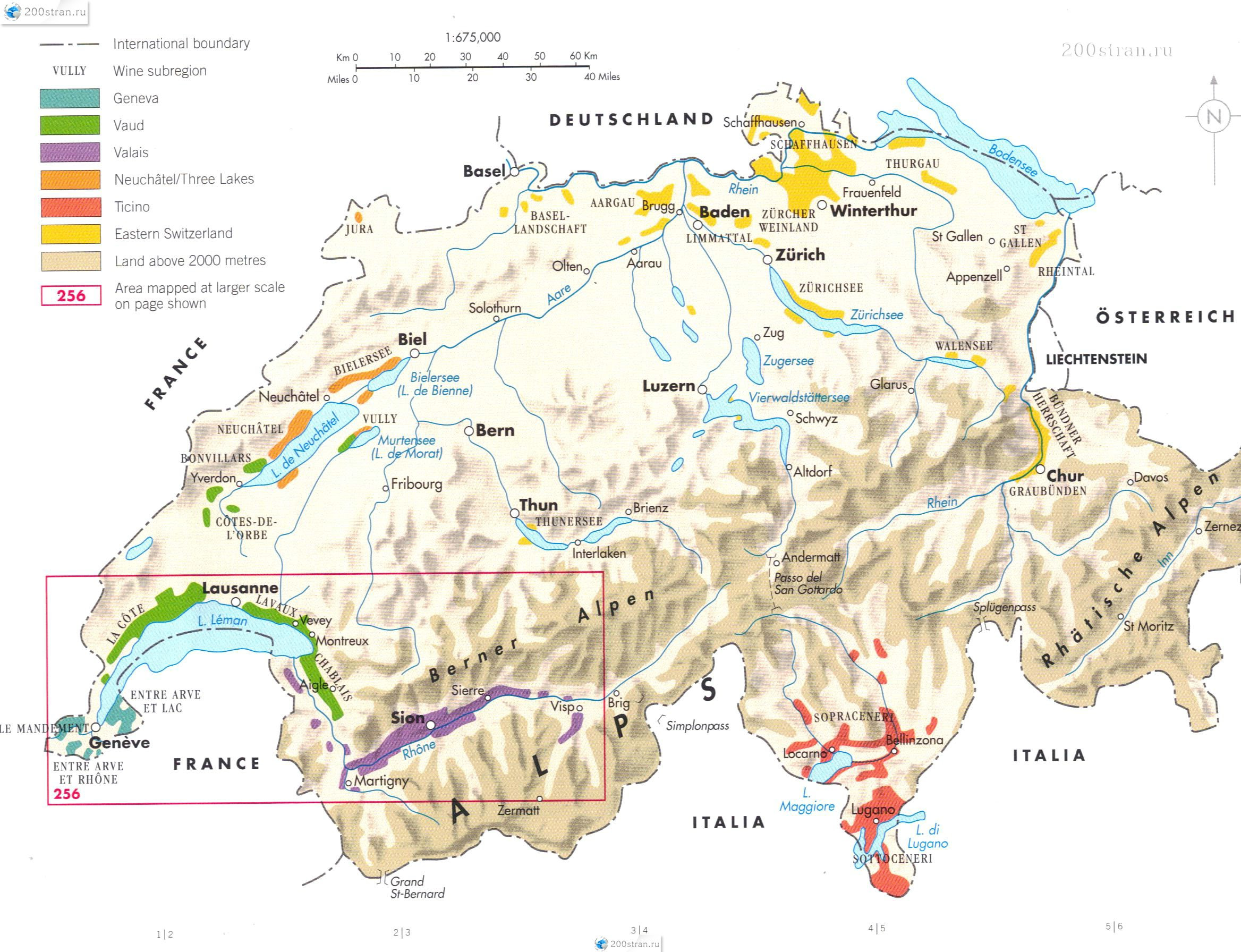 Швейцария расположена в западной европе. Karta Vinnyh Oblastej Shvejcarii Map Of Wine Regions Of Switzerland