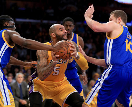 Lakers come to play while Kobe's away, stun Warriors without Bryant
