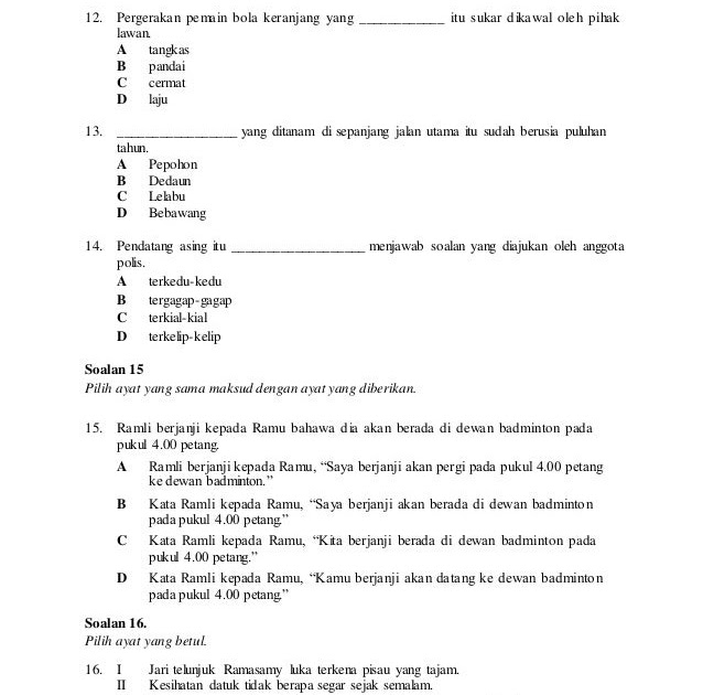 Contoh Soalan Peperiksaan Bahasa Melayu Pasti 5 Tahun 