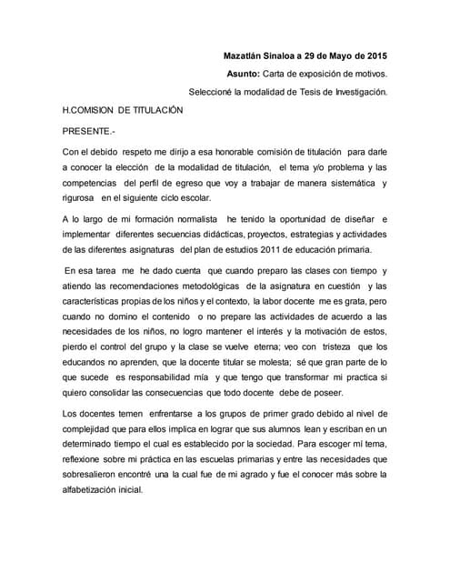 Carta de amonestacion: Carta de exposicion de motivos para 