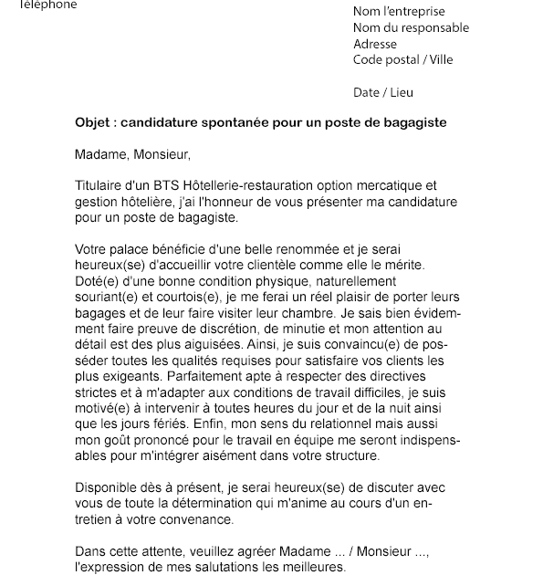 Lettre De Motivation Candidature Spontanée Hotellerie 