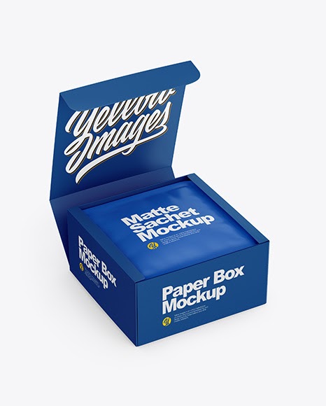 Download Download Matte Paper Box With Kraft Sachet Mockup Psd
