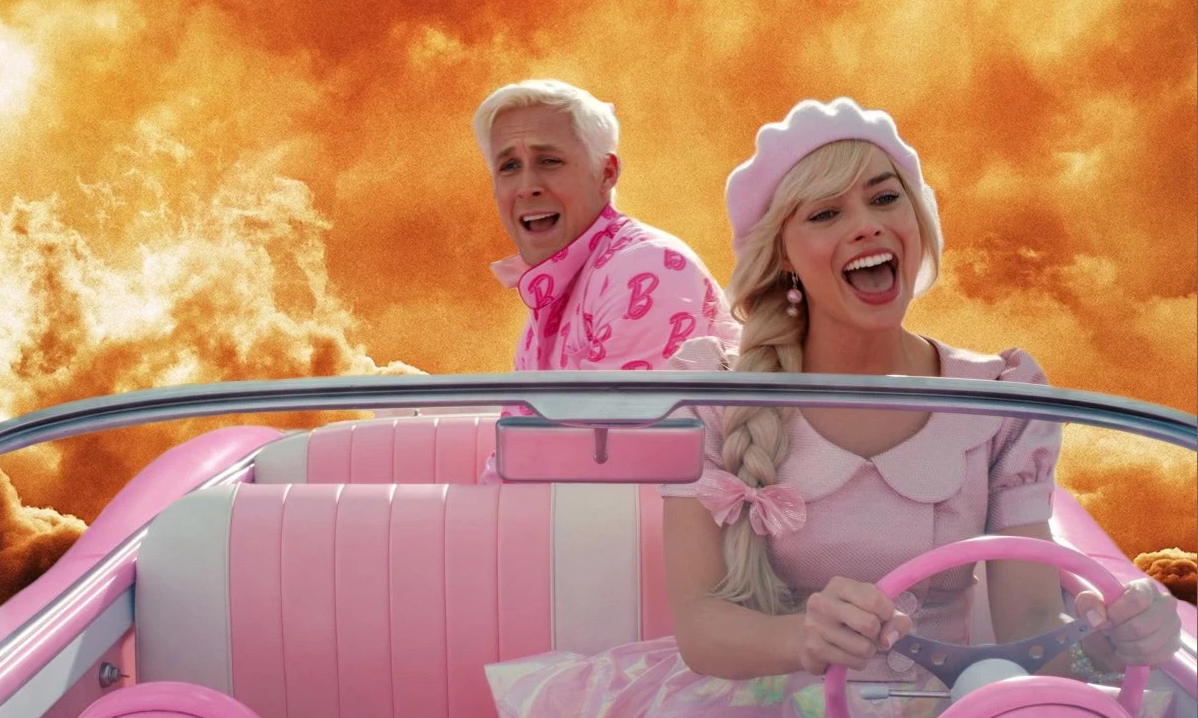 Fake picture of Barbie and Ken fleeing an explosion.