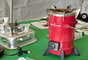 Display table with three examples of clean cookstoves