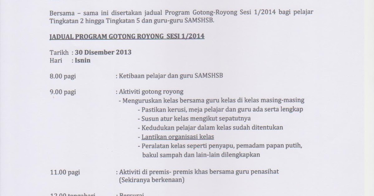 Surat Makluman Program Gotong Royong