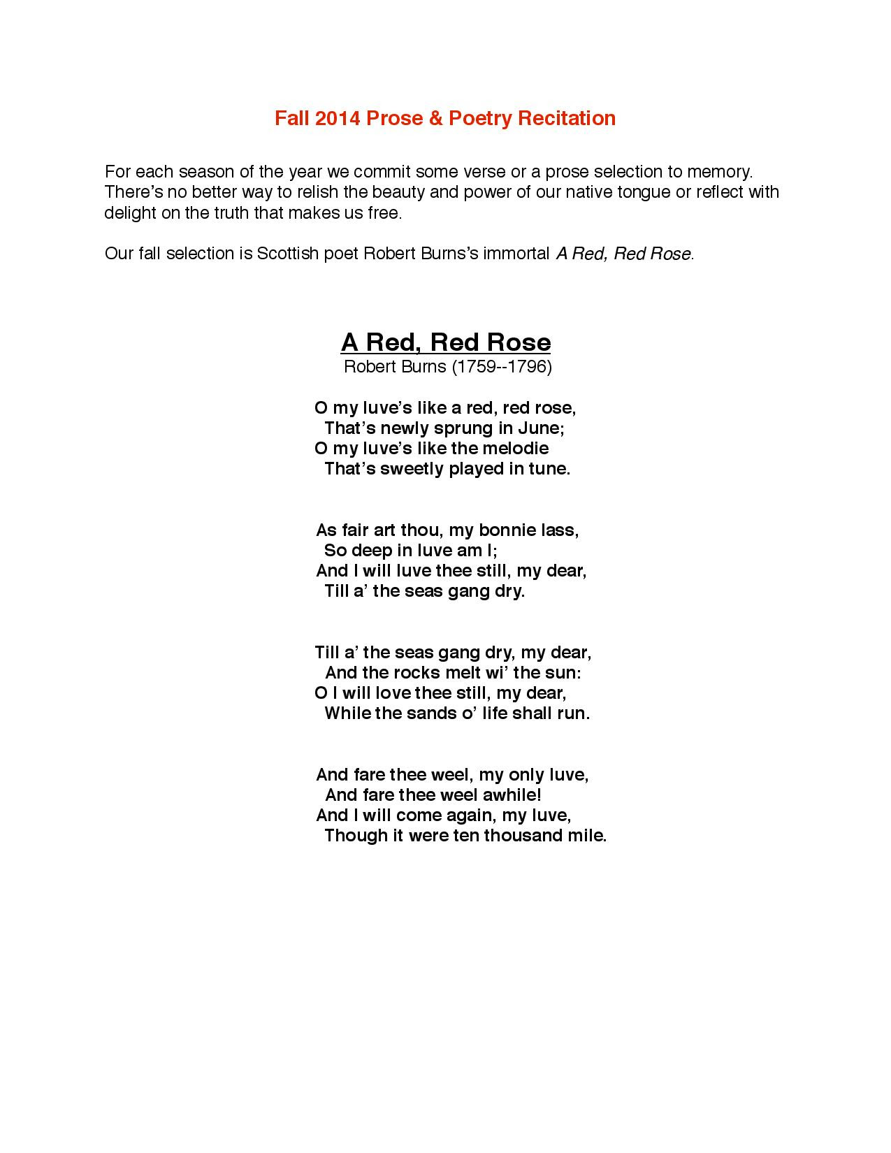 The interpretation subtly underscores the meaning of the poem without becoming the focal point. Fall 2014 Prose Poetry Recitation Veritas Academy