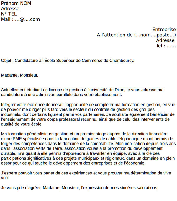 forme d'une lettre de motivation