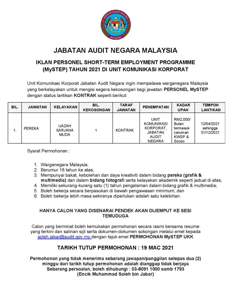 The audit institution was established separately in both federated malay states and straits settlements. Jawatan Kosong Jabatan Audit Negara Jawatan Kosong Terkini