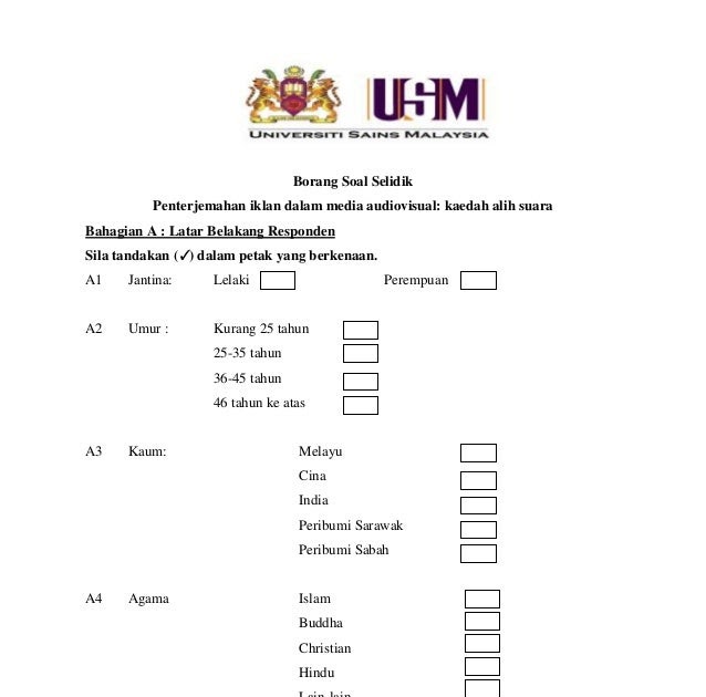 Contoh Soalan Soal Selidik Sisa Domestik - Soalan bc