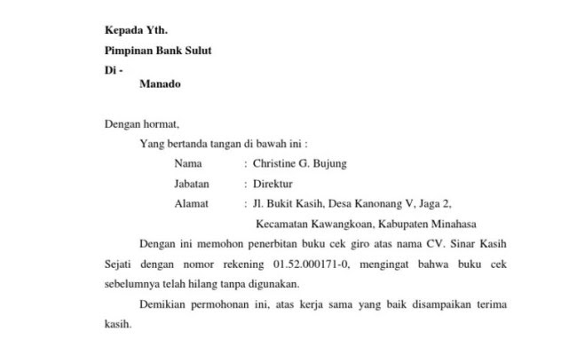 Contoh Surat Permohonan Membuka Akaun Semasa