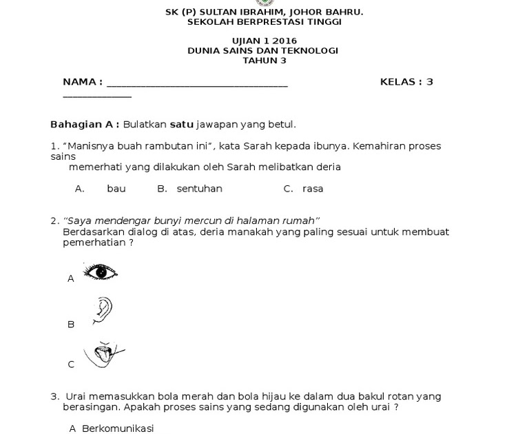 Soalan Peperiksaan Semester 1 Sains Tahun 5 - Kecemasan s