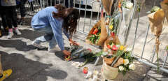 A person lays flowers in tribute to the victims of the collapse. A hundred people gathered to pay tribute to the victims of the collapse of the building blown in the middle of the night by an explosion, probably due to the gas that occurred on the night of April 8 to 9 at 17  Tivoli street, in a district from the center of Marseille.
Participants in the commemoration laid bouquets of flowers and candles in front of the security barrier blocking access to the security perimeter of the site of the collapse.
Eight people who lived there all lost their lives. - Denis Thaust / SOPA Images//SOPAIMAGES_0820150/Credit:SOPA Images/SIPA/2304170841