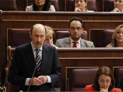 Rubalcaba, en el Congreso, junto a otros miembros del Grupo Socialista.