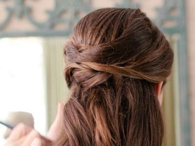 Short hair half up half down wedding hair medium length 317387
