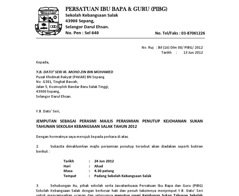 Surat Rasmi Ibu Bapa Kepada Sekolah - Blog Mesra a
