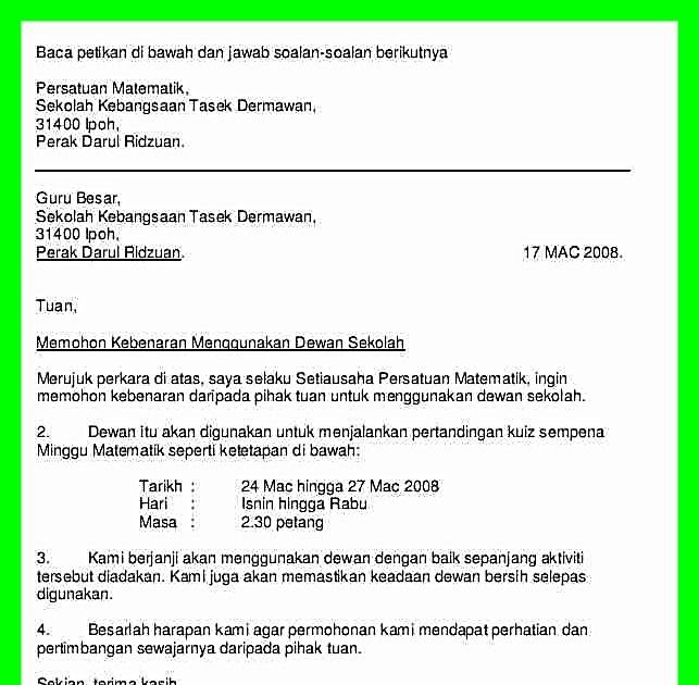 Contoh Surat Rasmi Permohonan Tinggal Di Luar Asrama 