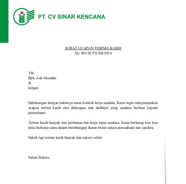 Surat Rasmi Ucapan Terima Kasih Atas Sumbangan