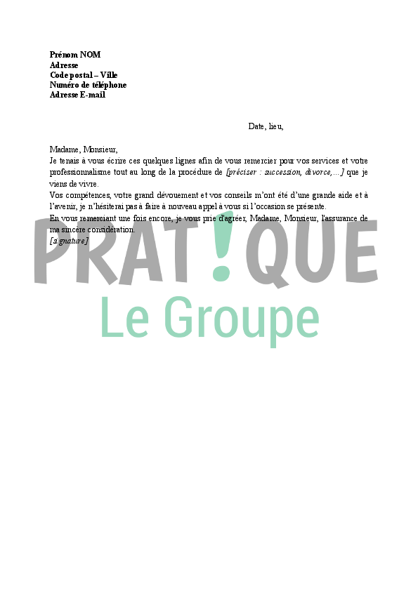 Exemple De Lettre De Remerciement à Un Notaire  Covering 