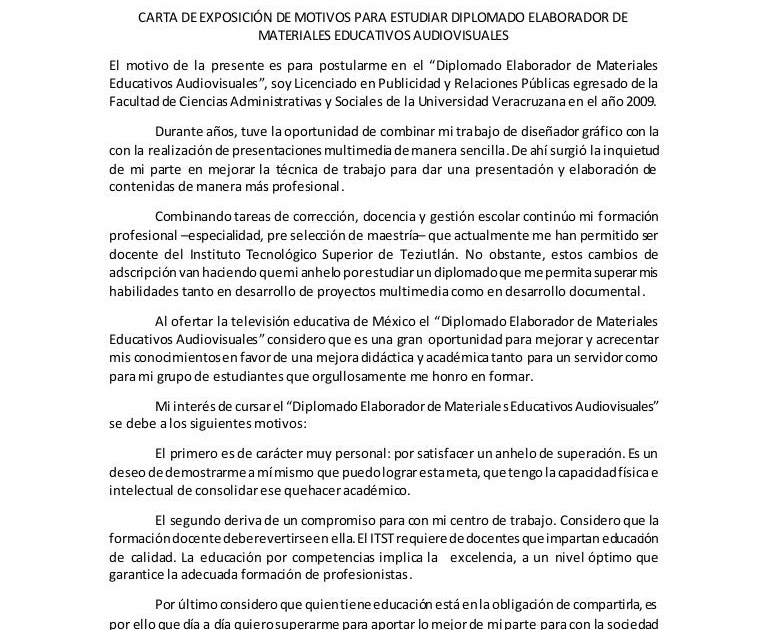 Carta De Motivos Para Estudiar Gastronomia - v Carta De