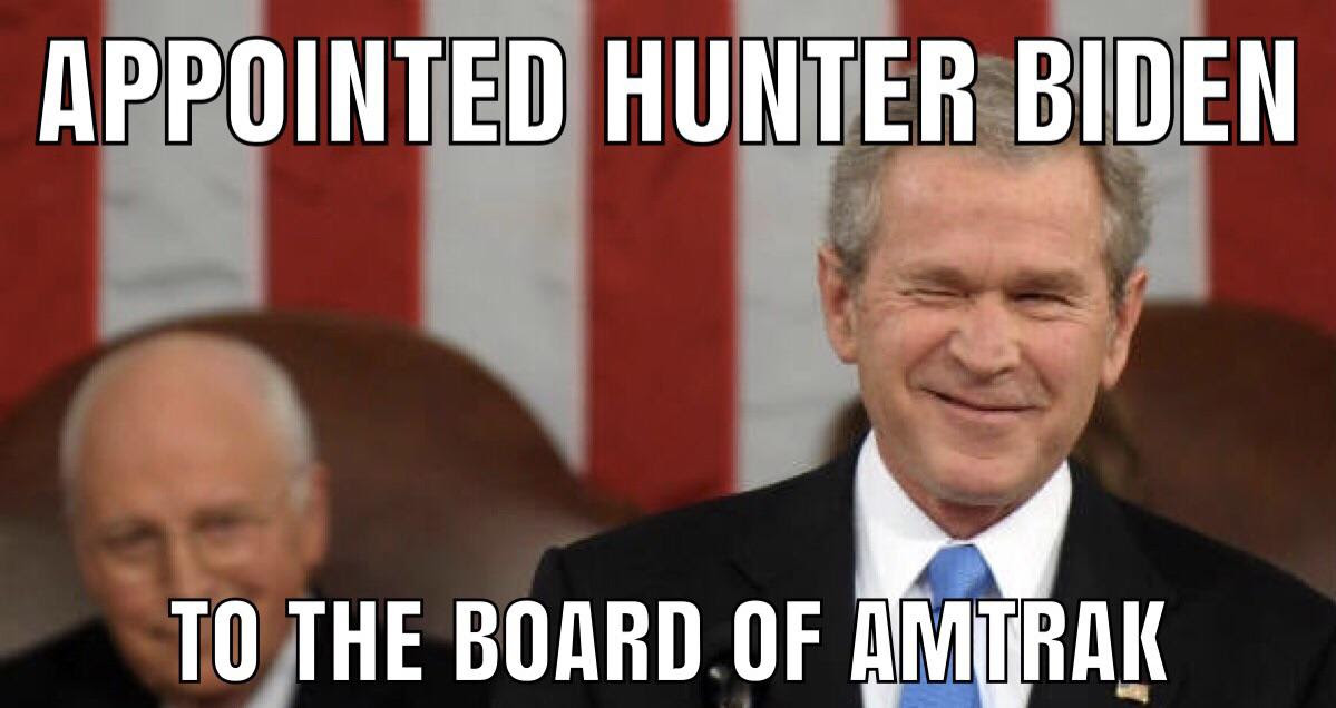 Meme indicating that George Bush appointed Hunter Biden to AMTRAK board.