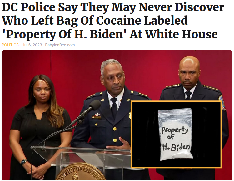 Meme indicating that the White House cocaine belonged to Hunter Biden.