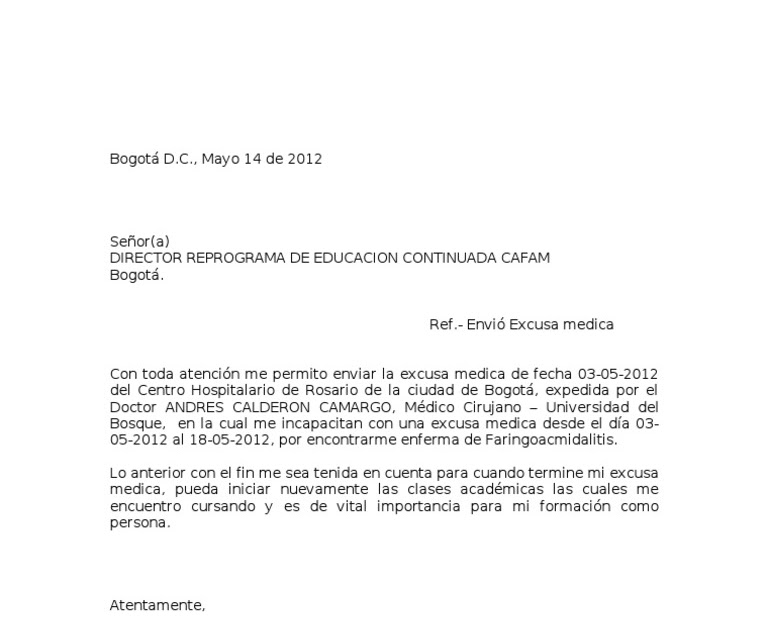 Carta De Excusa Para La Universidad - Recipes Blog b