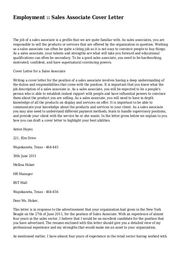 Cover Letter Fashion Retail Sample Cover Letter