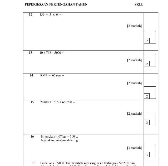 Kertas Soalan Darjah 4 Matematik - Selangor q