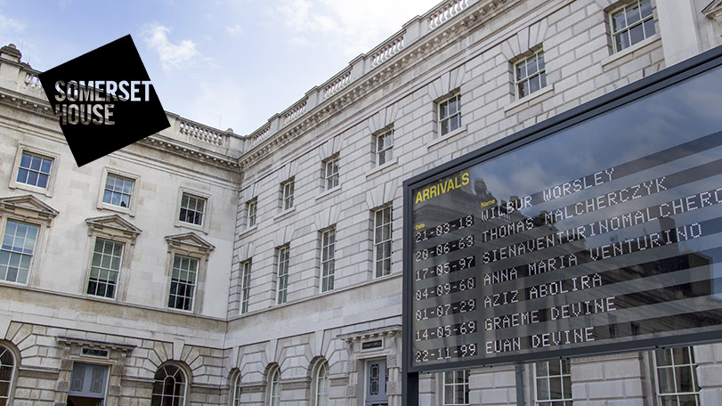 A photo of the artwork, the Arrivals board, at Somerset House