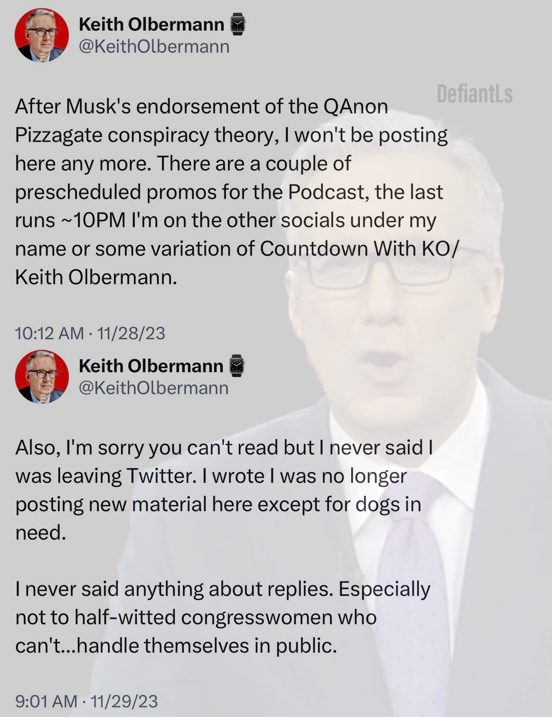 Hypocrite Keith Olbermann quits Twitter in a huff then says he never quit Twitter.
