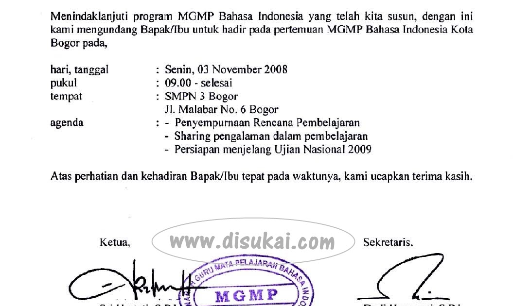 Surat Undangan Kepala Dinas - Contoh Isi Undangan