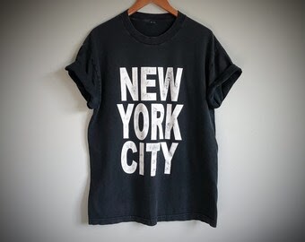 New York City T-Shirt Graphic Tee Black and White Print Distressed Bold