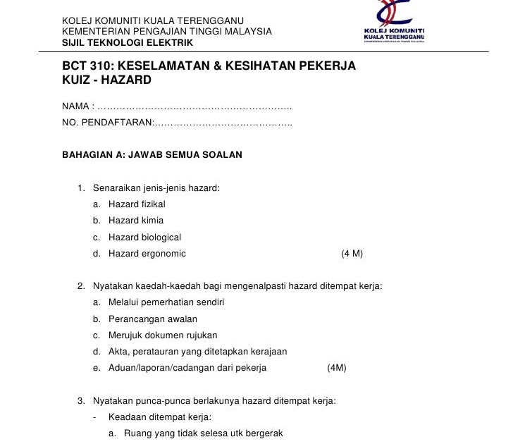 Contoh Soalan Kuiz Pengajian Malaysia Bab 1 - Tersoal q