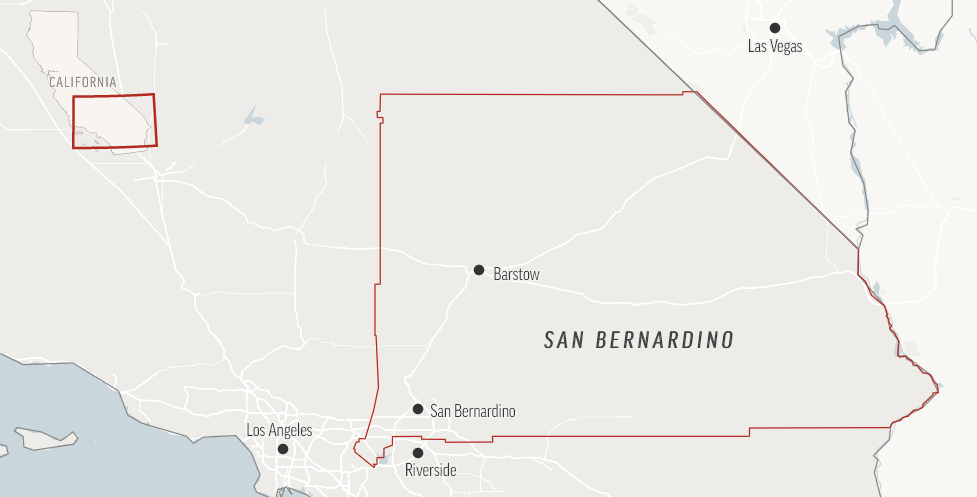 Map showing relative location of San Bernadino County within California