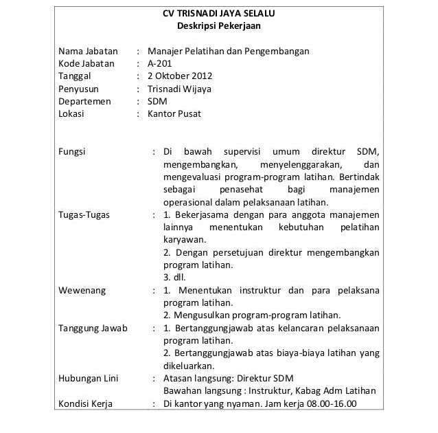 Contoh Deskripsi Pekerjaan - Virallah