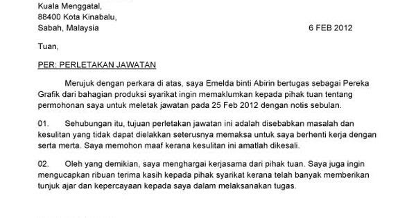 Contoh Surat Letak Jawatan Notis Seminggu