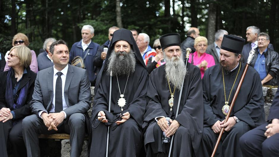 Serbian delegation at Jadovno, Croatia 21 June 2015 Aleksandar Vulin, left 