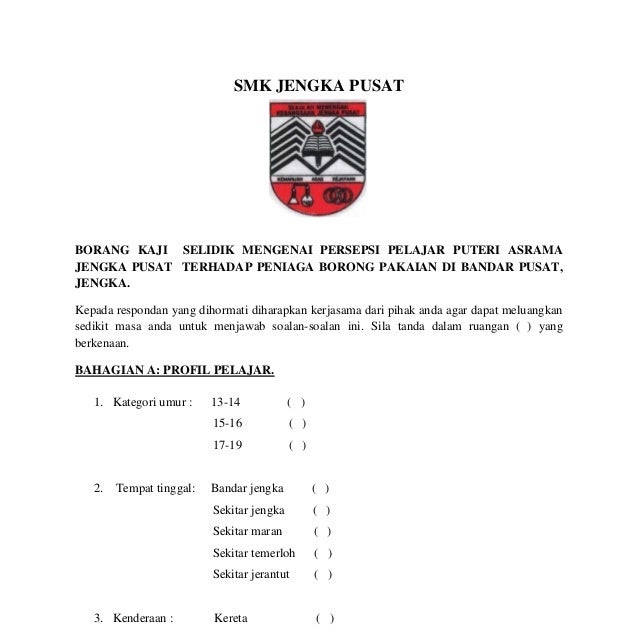 Contoh Borang Soal Selidik Pengajian Am - Gambar Con